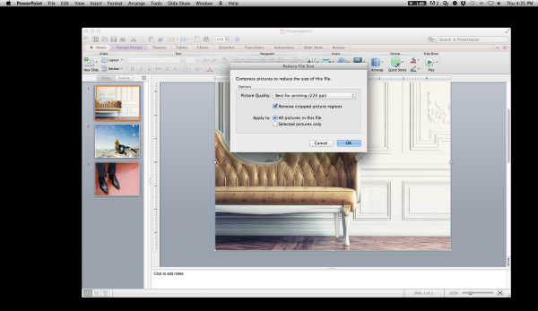 reducing file size of powerpoint presentation on mac